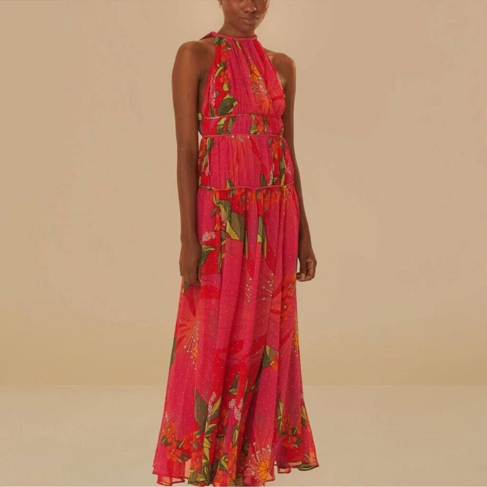 Farm Rio Red Pietra Floral Sleeveless Maxi Dress L